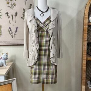 Vintage 90s Y2k Green Purple Plaid Babydoll Mini Dress Retro Mod Whimsy Twee XS